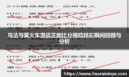 乌法与莫火车激战正酣比分揭晓精彩瞬间回顾与分析